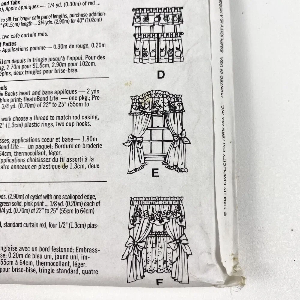 Simplicity 8924 Jiffy Valance Swag Cafe Curtains Curtain Panels 6 Pack Uncut FF